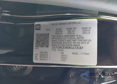 2022 GMC Canyon 4Wd Short Box Elevation z USA, uszkodzony, nr VIN 1GTG6CEN5N1172187